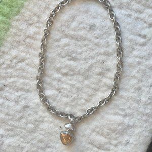 Citrine pendant on silver rolo chain with lobster claw closure